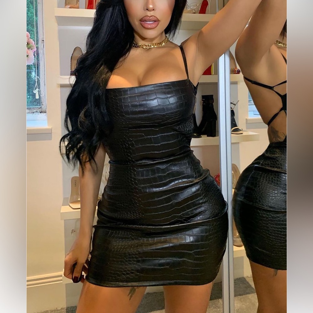 Elegant Black Faux Leather Dress
